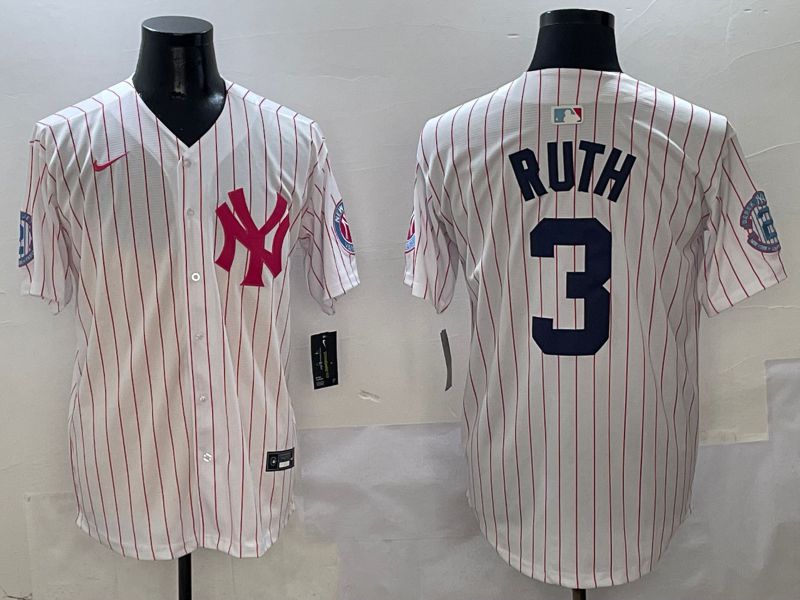 Men New York Yankees #3 Ruth White Stripe Jointly Name Nike 2025 MLB Jersey style 1